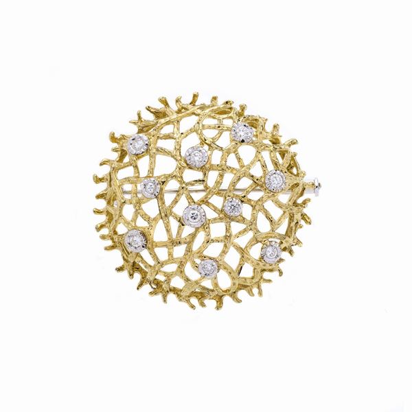 UNOAERRE - Brooch in yellow gold, white gold and diamonds Unoaerre