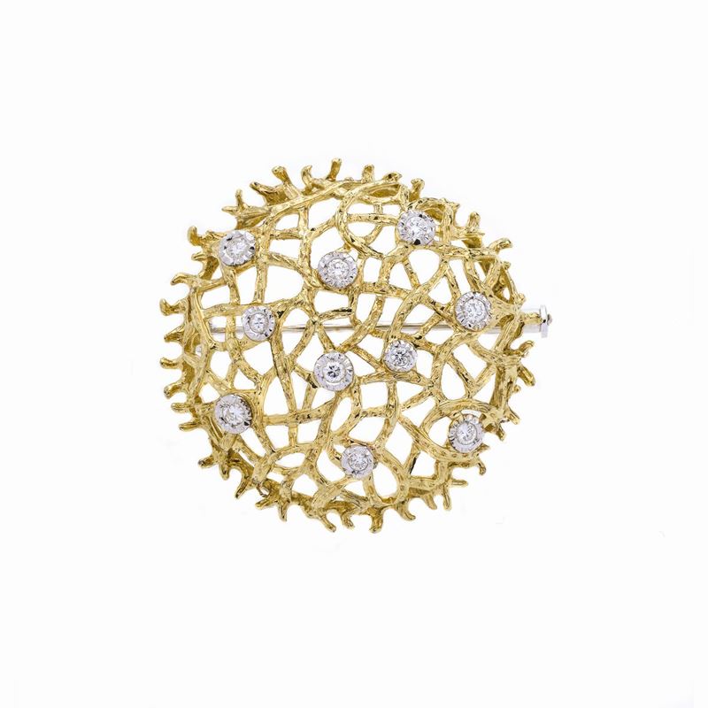Spilla in Oro Giallo, Oro Bianco e Diamanti Unoaerre