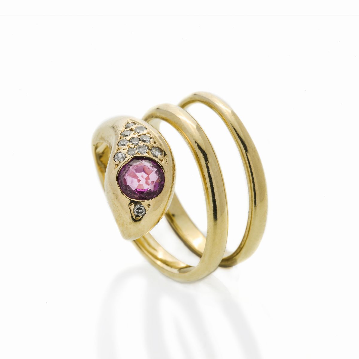Anello Serpente in Oro Giallo, Diamanti e Rubino