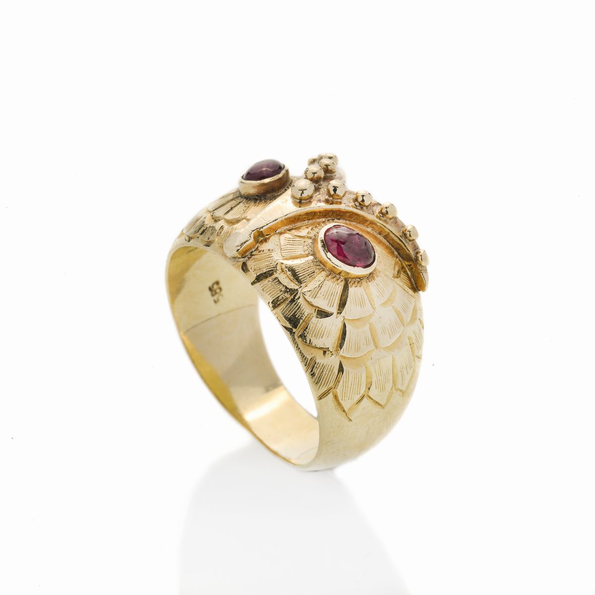 Anello Gufo in Oro Giallo e Rubini