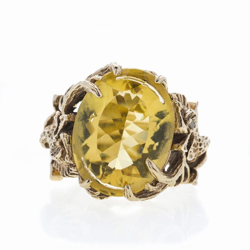 Anello in Oro Giallo e Quarzo Citrino