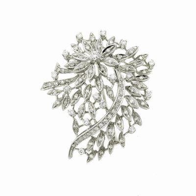 Spilla Floreale in Oro Bianco e Diamanti