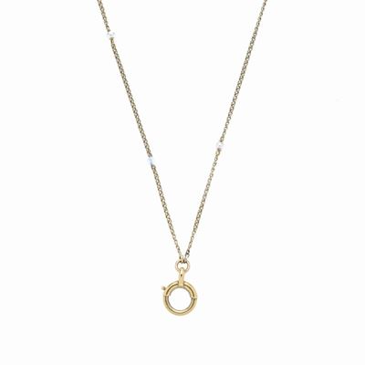 Lunga Catena da Orologio in Oro Giallo e Perle