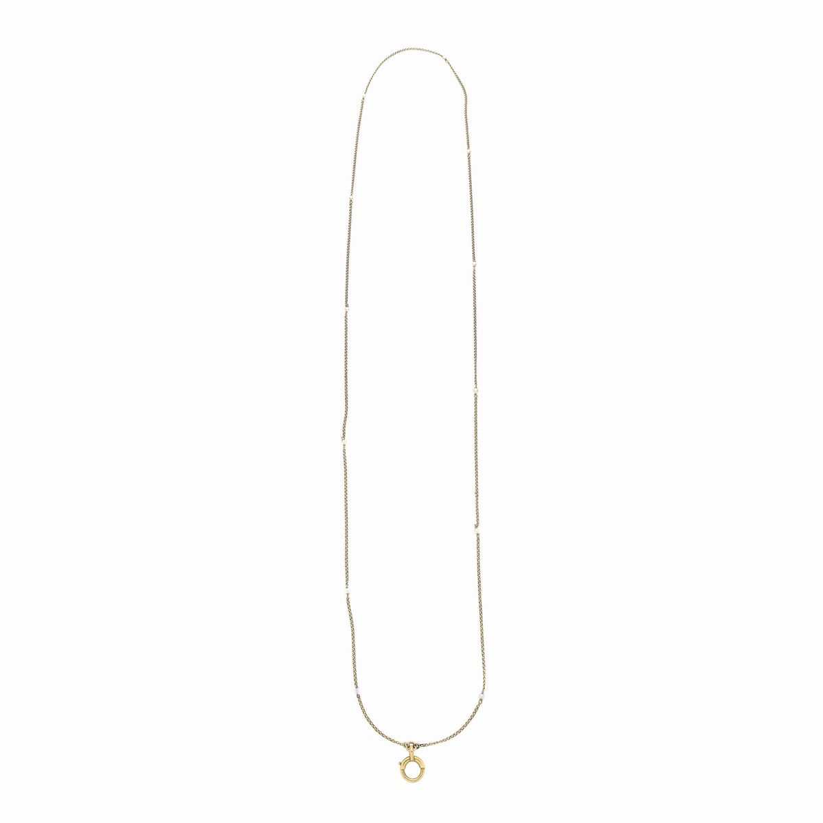 Lunga Catena da Orologio in Oro Giallo e Perle