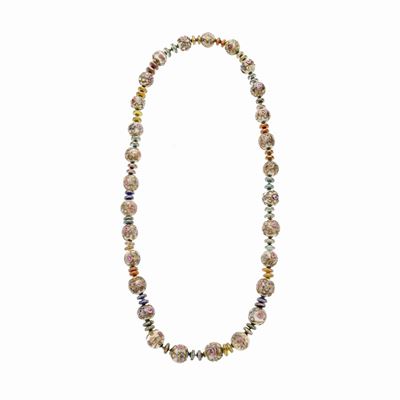 Collana in Metallo Dorato e Vetro Dipinto