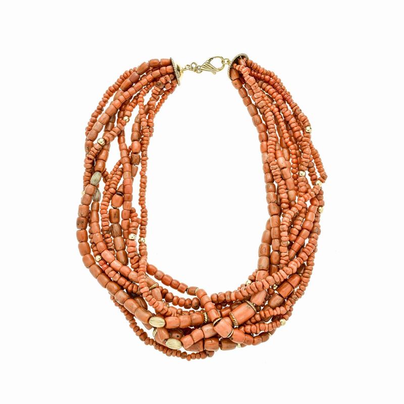 Collana a Torchon in Corallo Rosso e Oro Giallo