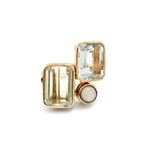 Rose gold ring, opal and aquamarine
