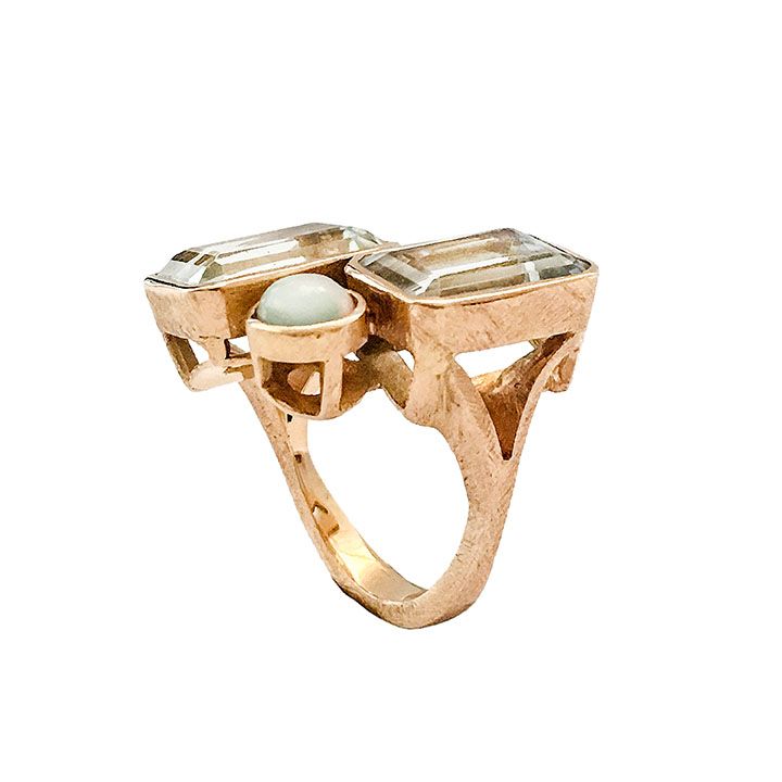 Anello in Oro Rosa, Opale e Acquamarina