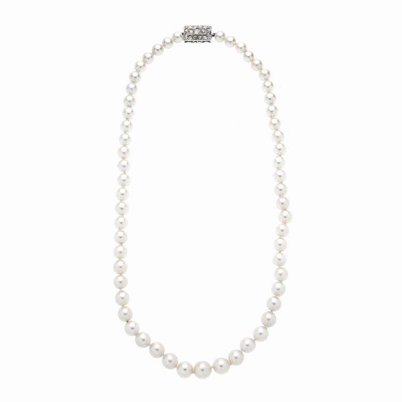 Girocollo con Perle, Oro Bianco e Diamanti