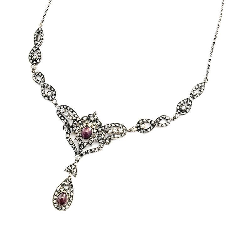Collana in Oro a Basso Titolo, Argento, Diamanti e Rubini