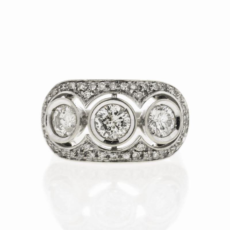 Anello Trilogy in Oro Bianco e Diamanti