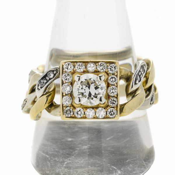 Ring in yellow gold, white gold and diamonds