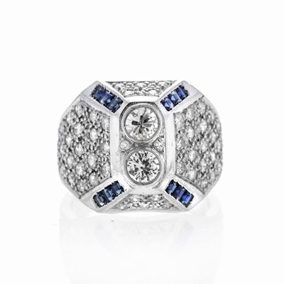 Anello in Oro Bianco, Zaffiri e Diamanti