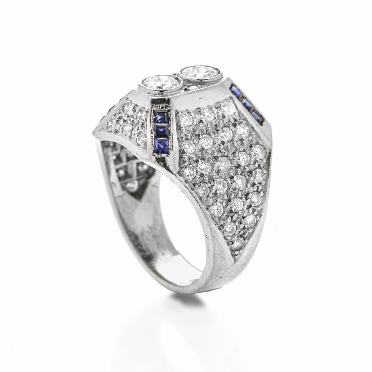 Anello in Oro Bianco, Zaffiri e Diamanti