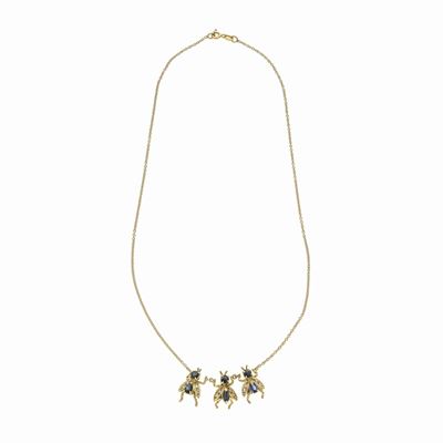 Collana in Oro Giallo, Diamanti e Zaffiri