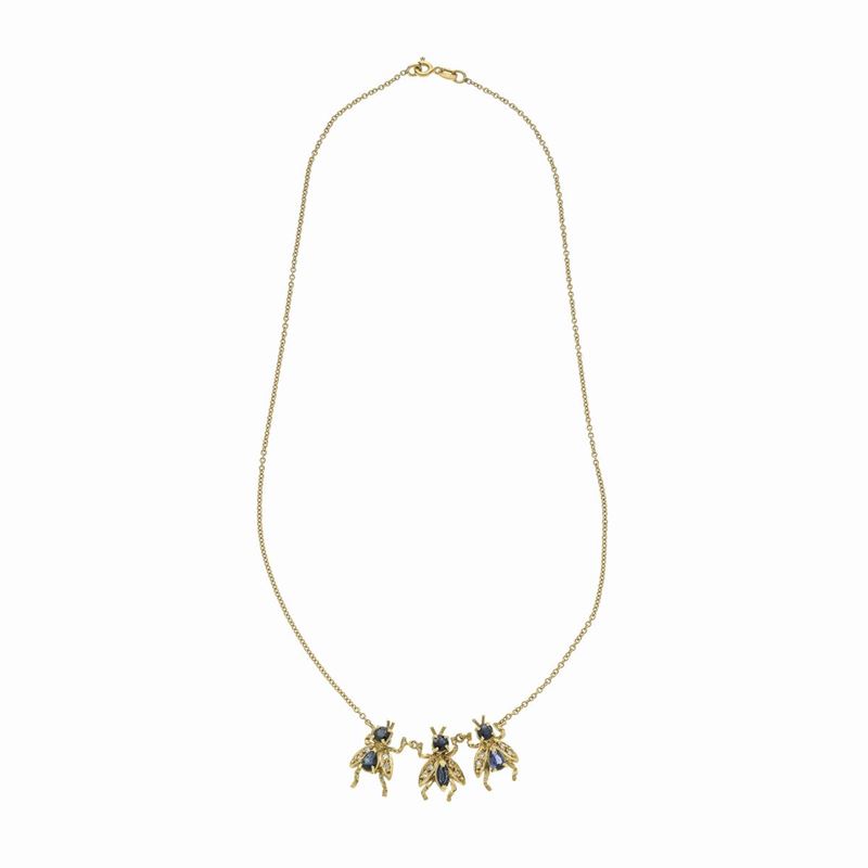Collana in Oro Giallo, Diamanti e Zaffiri