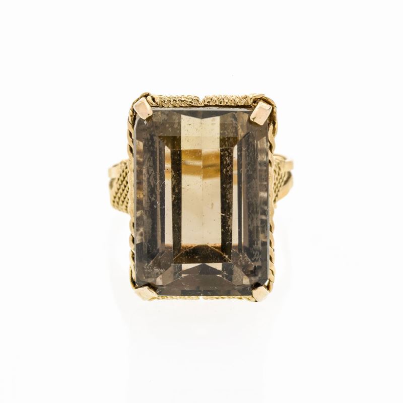 Anello in Oro Giallo e Quarzo Fumè