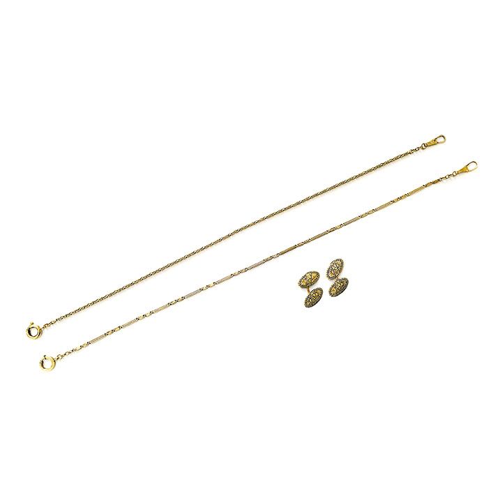 Due Catene da Orologio e Paio di Gemelli in Oro Giallo