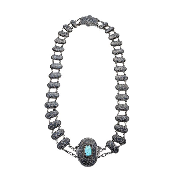 Belt-silver necklace and turquoise engraved