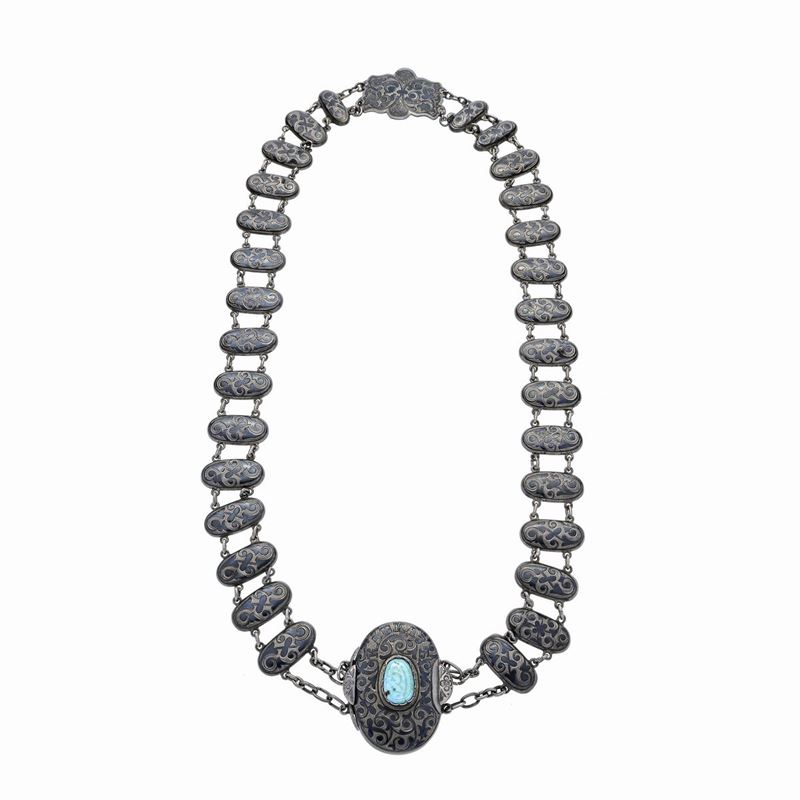 Cintura-collana in Argento e Turchese Inciso