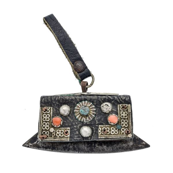 Purse leather, silver, copper, turquoise and red stones  - Auction Auction of Antique Jewelry, Modern and Watches - Curio - Casa d'aste in Firenze