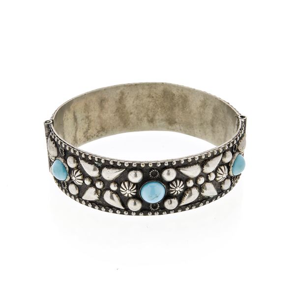 Rigid bracelet in silver and turquoise
