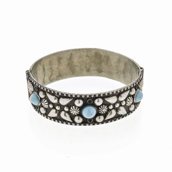 Rigid bracelet in silver and turquoise