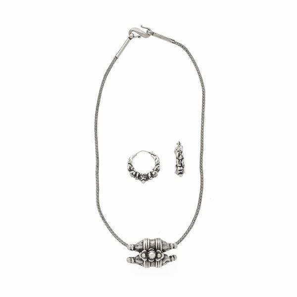 Necklace and pair of silver earrings