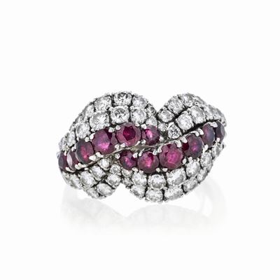 Anello in Platino, Diamanti e Rubini