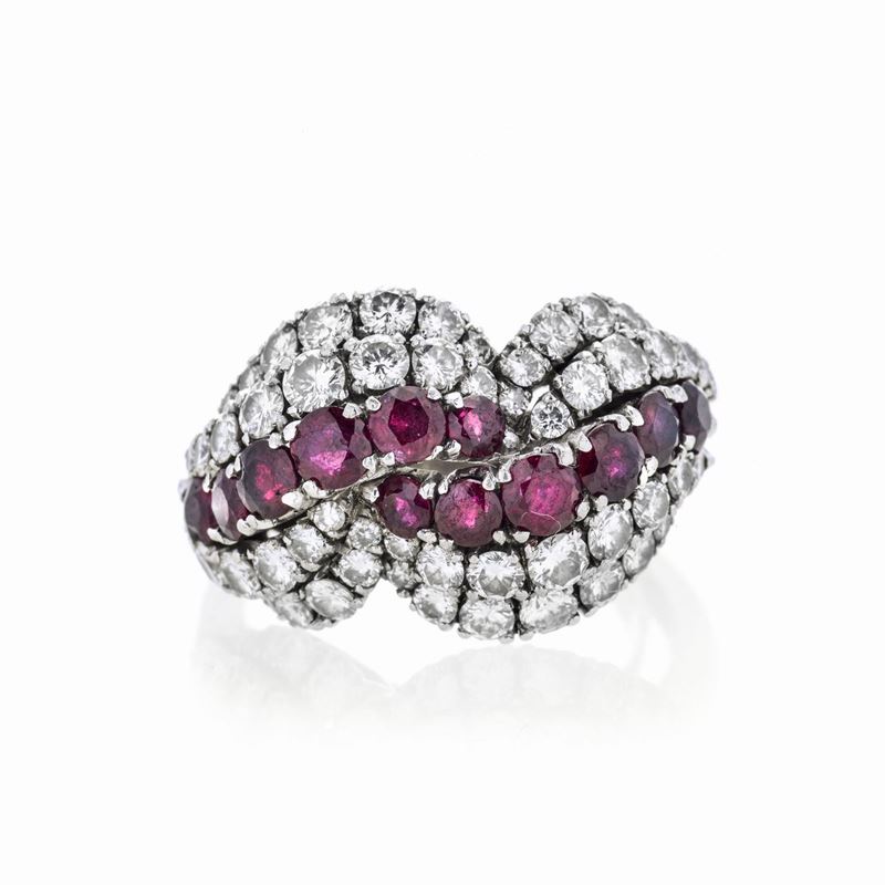 Anello in Platino, Diamanti e Rubini