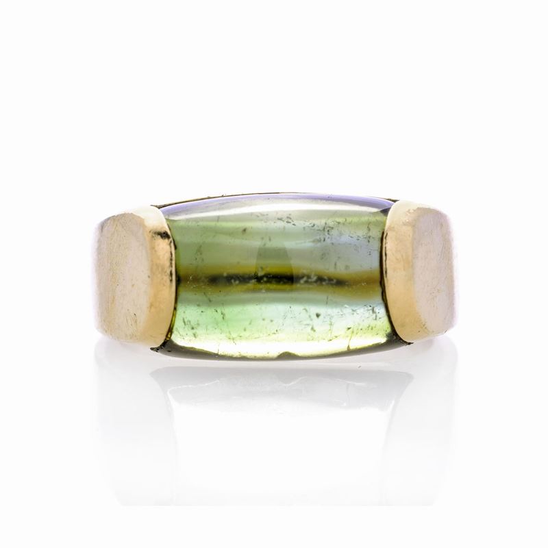 Anello in Oro Giallo e Peridoto Verde Bulgari