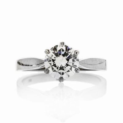 Anello Solitario in Oro Bianco e Diamanti