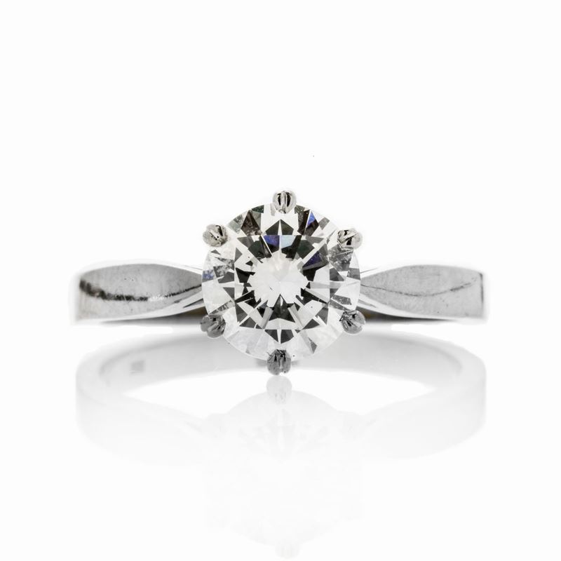 Anello Solitario in Oro Bianco e Diamanti