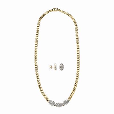Parure Composta da Girocollo e Orecchini in Oro Giallo, Oro Bianco e Diamanti