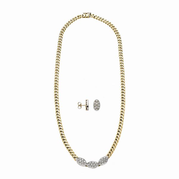 Parure composed of a choker and earrings in yellow gold, white gold and diamonds  - Auction Jewelery auction, Gemstones and Wristwatches from a Veronese Collection - Curio - Casa d'aste in Firenze