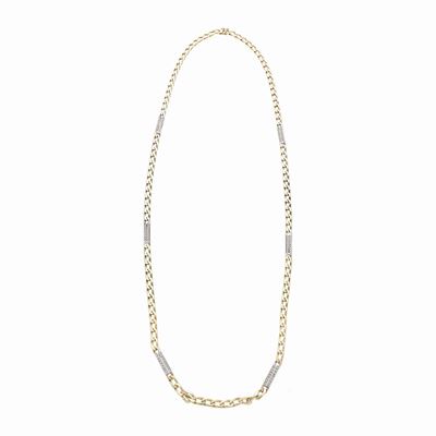 Lunga Collana in Oro Giallo, Oro Bianco e Diamanti