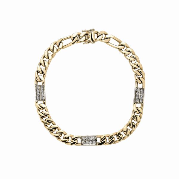 Bracelet in yellow gold, white gold and diamonds