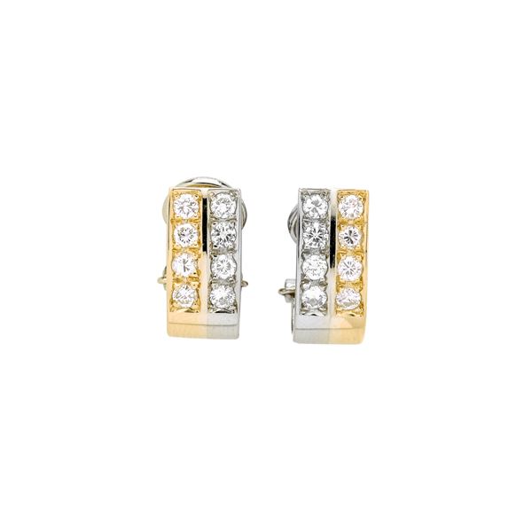 Pair of earrings in yellow gold, white gold and diamond