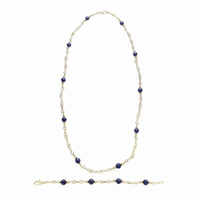 Parure Coposta da Lunga Collana e Braccialetto in Oro Giallo e Lapislazzuli