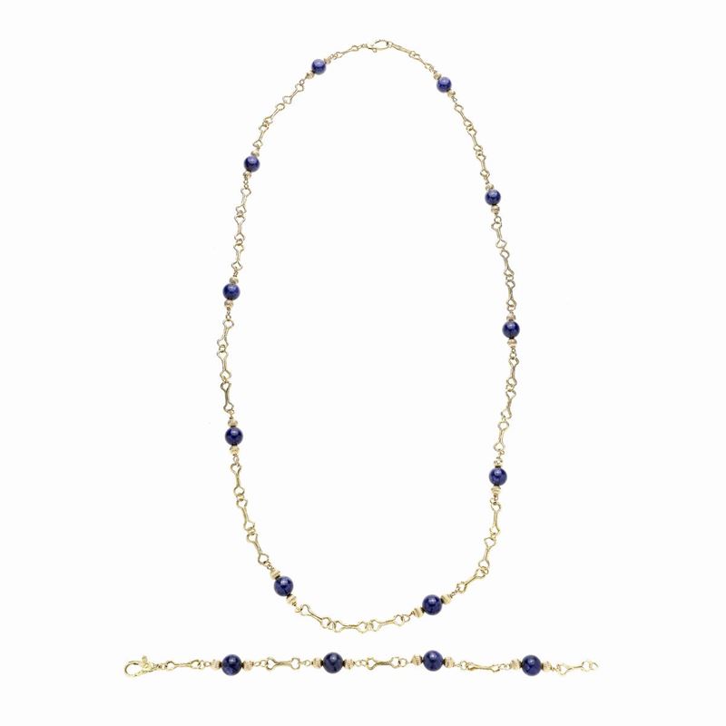 Parure Coposta da Lunga Collana e Braccialetto in Oro Giallo e Lapislazzuli