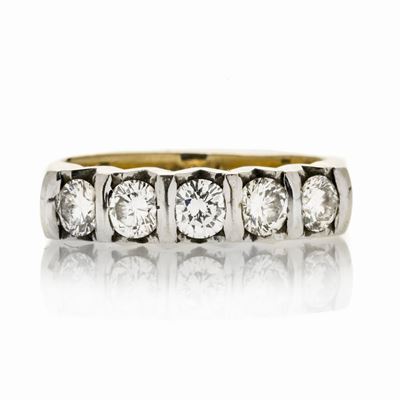 Anello Riviere in Oro Bianco, Oro Giallo e Diamanti
