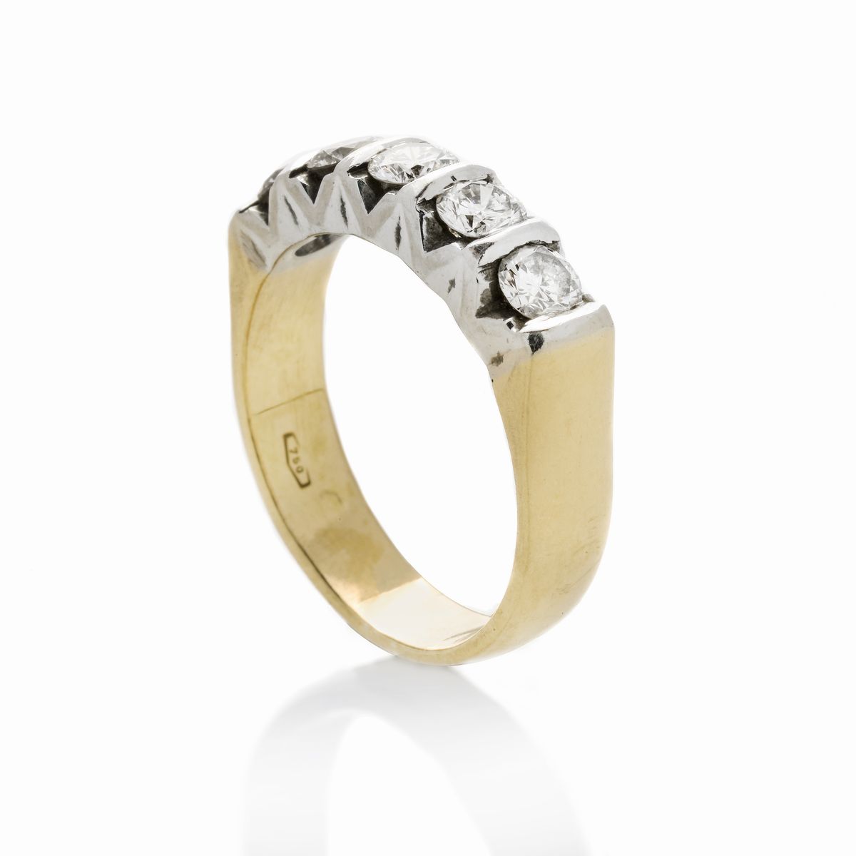 Anello Riviere in Oro Bianco, Oro Giallo e Diamanti