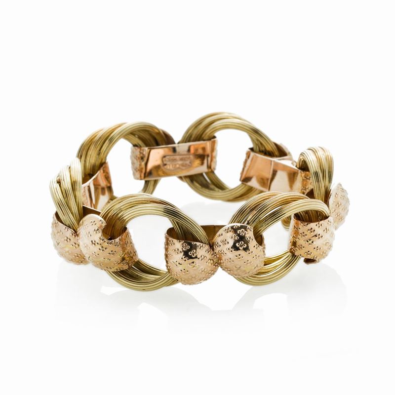 Alto Bracciale in Oro Giallo e Oro Rosa