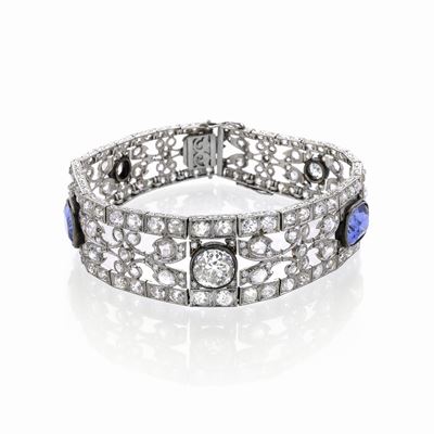 Bracciale in Oro Bianco, Diamanti e Pietre Blu