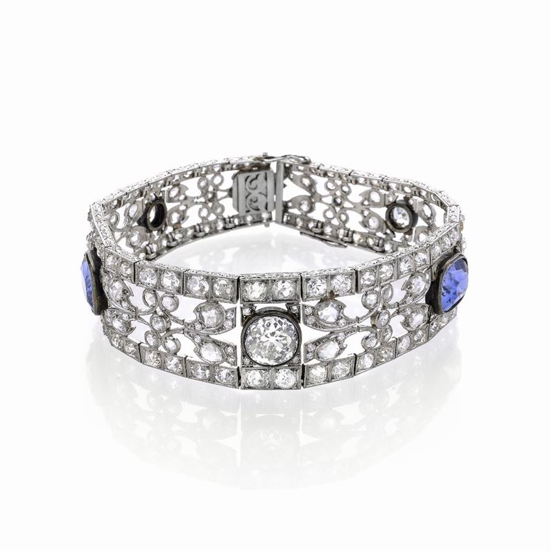 Bracciale in Oro Bianco, Diamanti e Pietre Blu