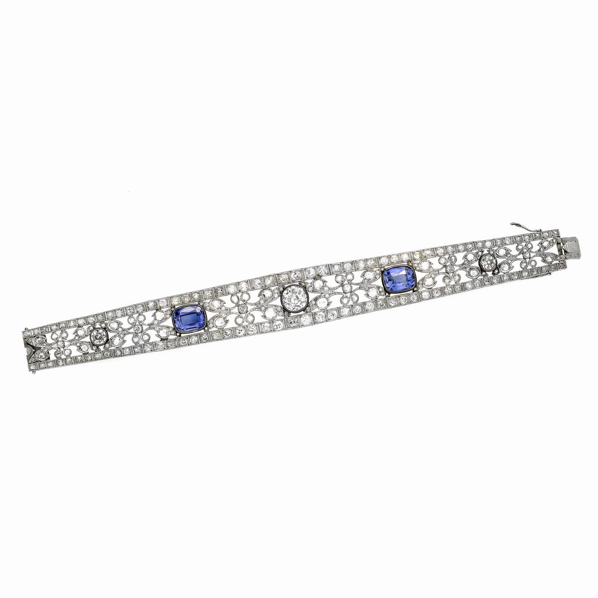 Bracciale in Oro Bianco, Diamanti e Pietre Blu