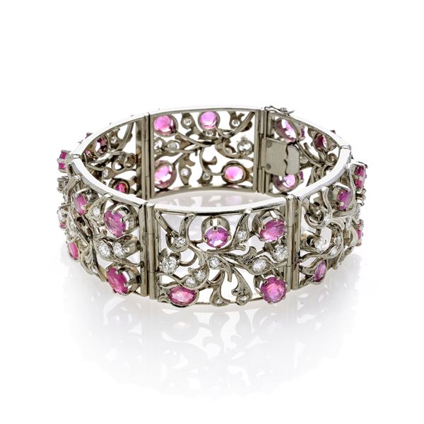 Bracelet in white gold, diamonds and rubies