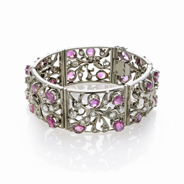 Bracelet in white gold, diamonds and rubies