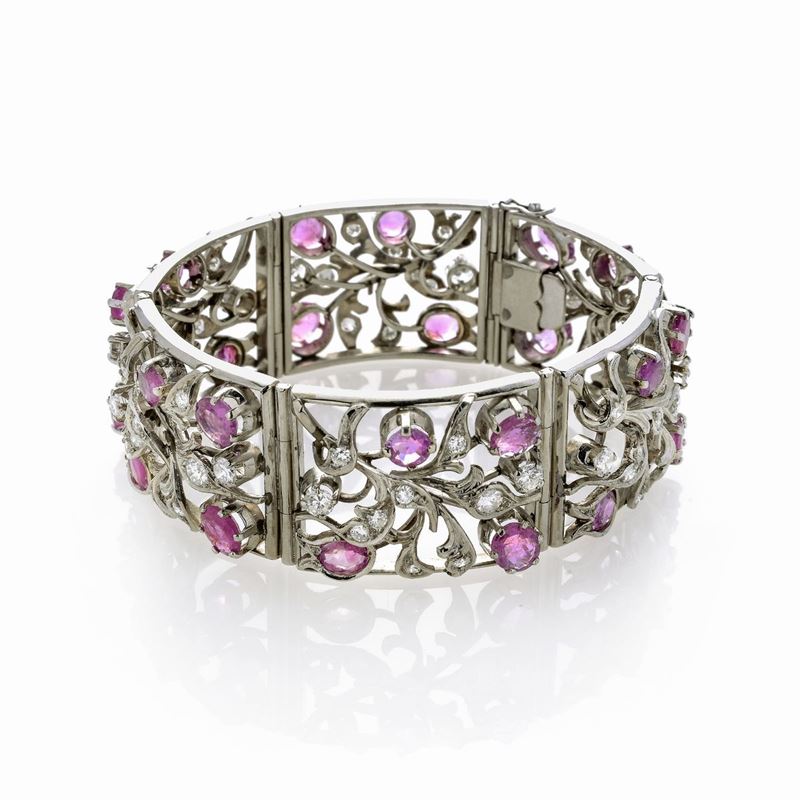 Bracciale in Oro Bianco, Diamanti e Rubini