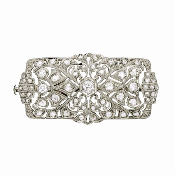 Pendant brooch in white gold and diamonds